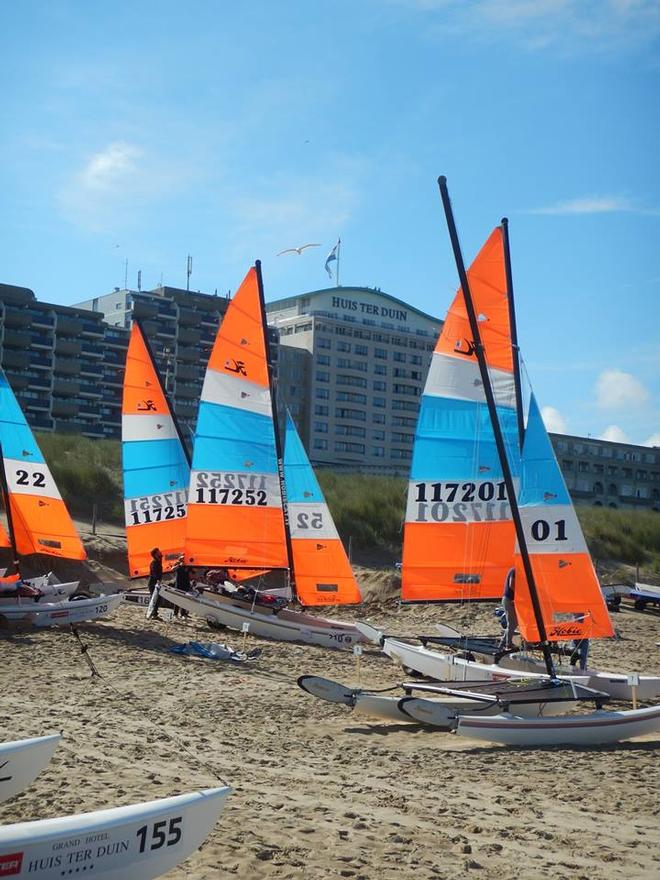 Hobie 16 Gold fleet on beach - 2017 Hobie Wild Cat World championships and Hobie 16 Europeans © David Brookes